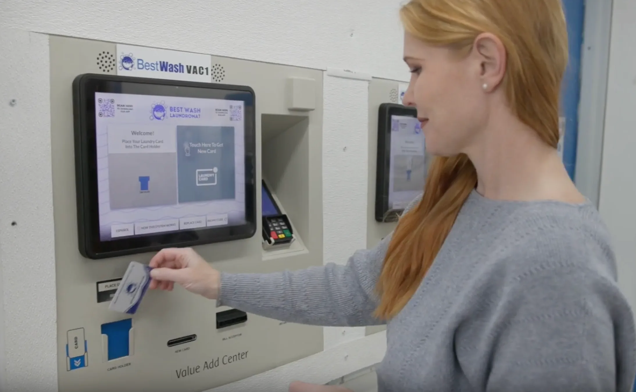 15-inch industrial touch display used in a North American self-service laundry payment system