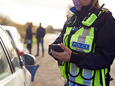 Traffic police inspect vehicles